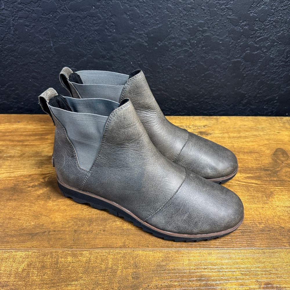 Sorel Harlow NL3334-052 Grey Leather Chelsea Boot Womens 8.5 EU 39.5